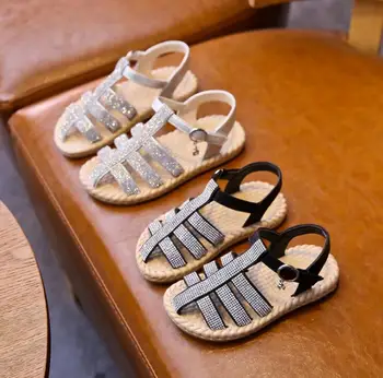 

Summer Girls Casual Sandals Butterfly Princess Soft Bottom Roman Shoes Rhinestone Girls 3-12 Years Old Children's Shoes