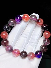 

Genuine Natural Lepidocrocite Quartz Super 7 Rutilated Quartz Bracelet 12mm Woman Clear Round Beads AAAAAAA