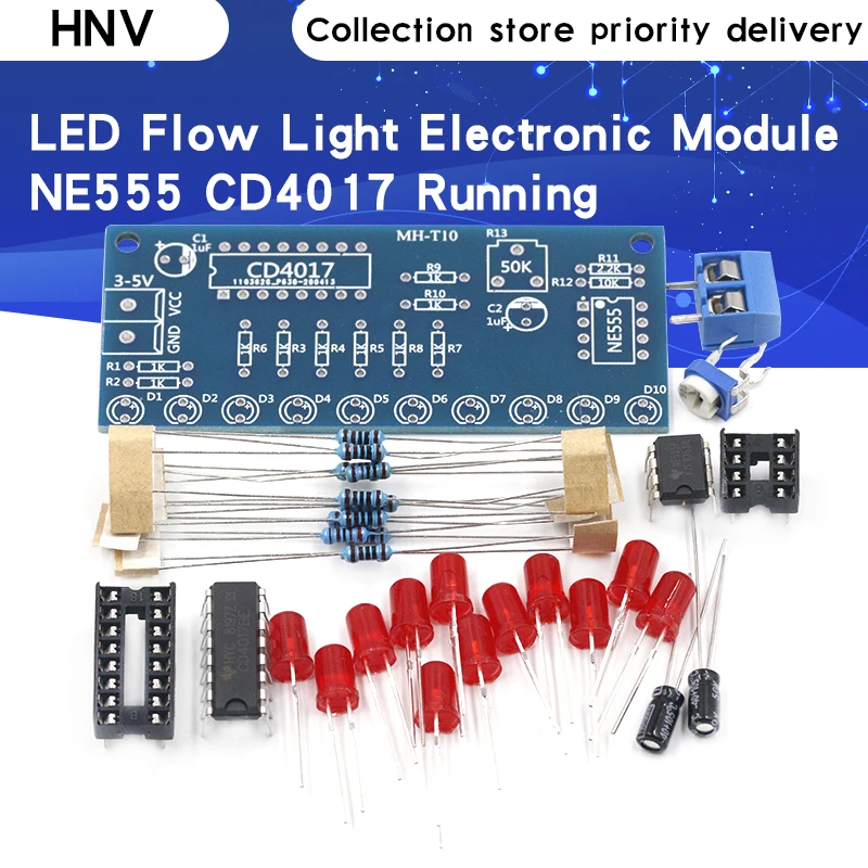 NE555 CD4017 Running LED Flow Light Electronic Production Suite Control Board Module Capacitor Oscillator Clock Siganal DIY Kit |