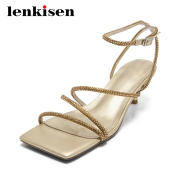 

Lenkisen large size european style high fashion dress big square toe thin high heels buckle straps beauty lady sandals women L92