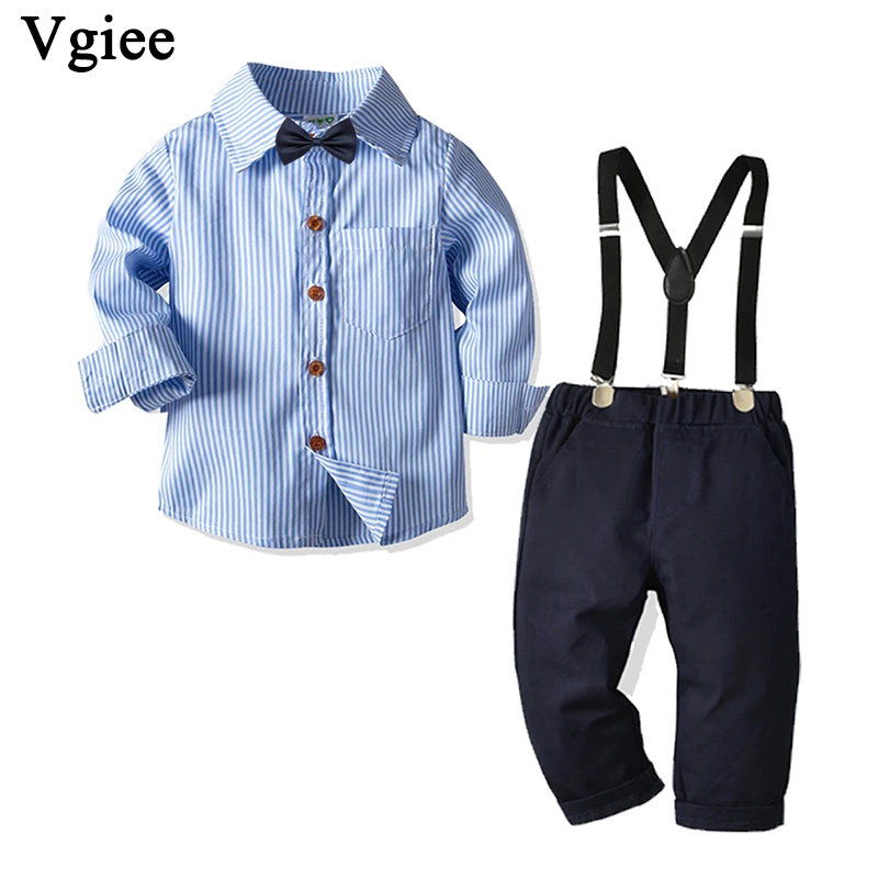 

Vgiee Kids Clothes Boys Fall Children Set Striped Long Sleeve Turn-down Collar Cotton Boy Clothing Wedding Birthday Party CC739
