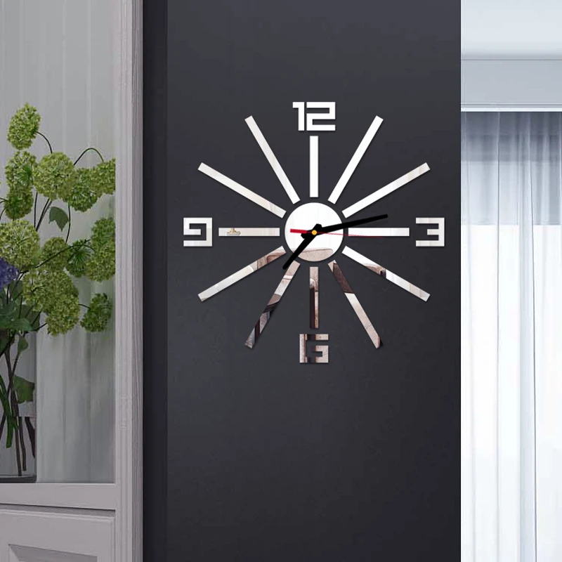 New 3D Wall Clock Mirror Wall Stickers Creative DIY Wall Clocks