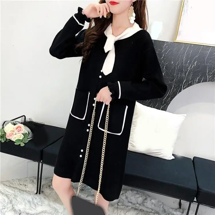 

Reclaim Winter Women's Moves Used dress Shawl button Trui dress Casual warmth Basic Midi dress