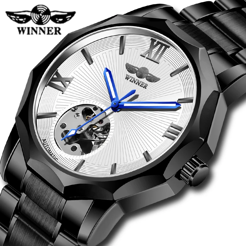 Лидирующий бренд WINNEER синие мужские механические часы черные роскошные из