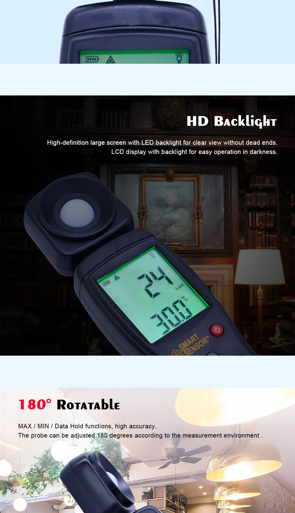 Умный датчик AS813 цифровой люксометр 1-200000 Lux Light Mete Высокоточный Люкс/Люкс-измеритель, фотометр
