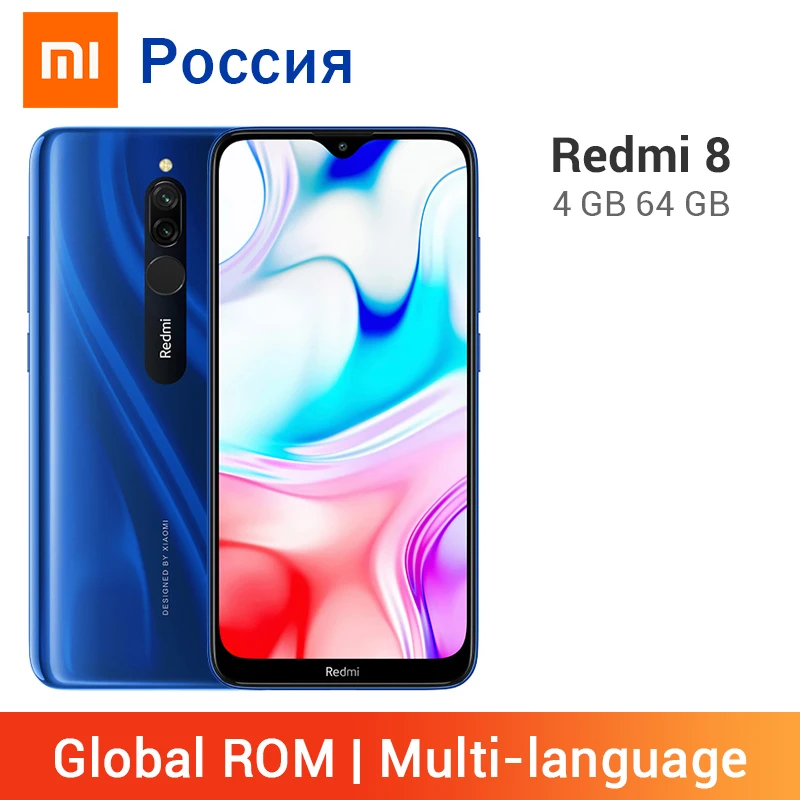 Смартфон Xiaomi Redmi 8 с глобальной ПЗУ, 4 Гб ОЗУ, 64 Гб ПЗУ, 5000 мАч, Восьмиядерный процессор Snapdragon 439, 6,22 дюйма, 12 МП, двойная камера type-C