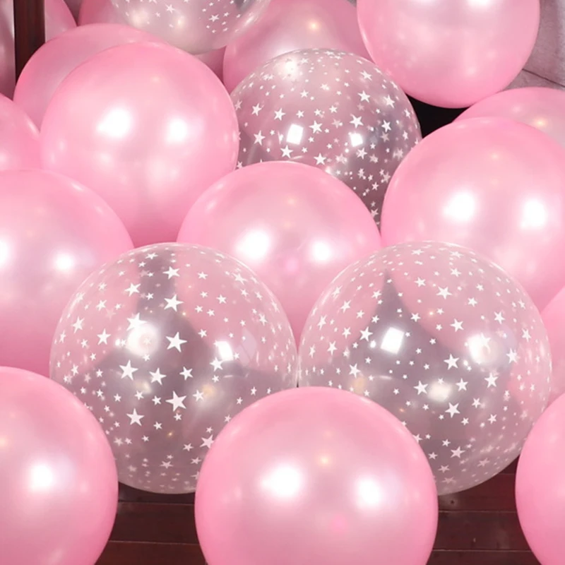 

12inch Pink Balloons 2.8g Transparent Balloons Latex Helium Balloon Happy Birthday Clear Stars Thick Ballon Party Decor S