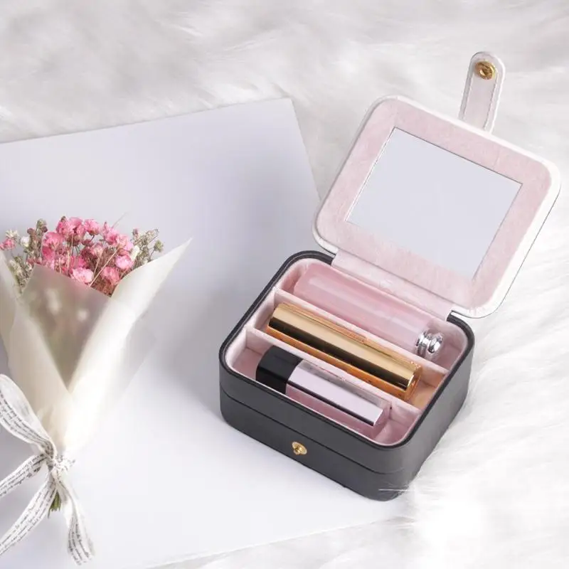 

Portable Travel Small Jewelry Box Storage Organizer Box with mirror Inside Velvet Necklace Earrings Organizer Display Gift Case