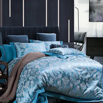 

2020 New 4pcs Luxury Silk Cotton Satin Jacquard Bedding Set Lace Duvet cover set Bedsheet Pillowcase bed linen Queen King size