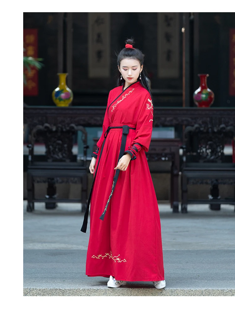 Улучшенный Hanfu Мужской воин красный китайский народный женский костюм для танцев Сказочный элемент древняя китайская принцесса Хань косплей одежда DL4186