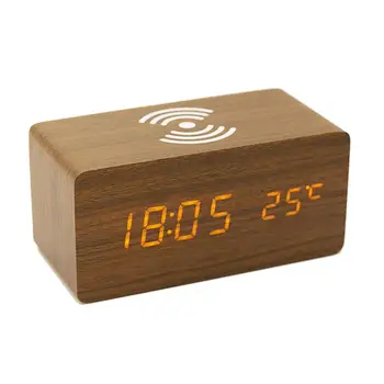 

Multi-Function Alarm Clock Wireless Charger Thermometer Wooden Clock QI Charging For Apple/Samsung/Huawei/Xiaomi Smart Phones
