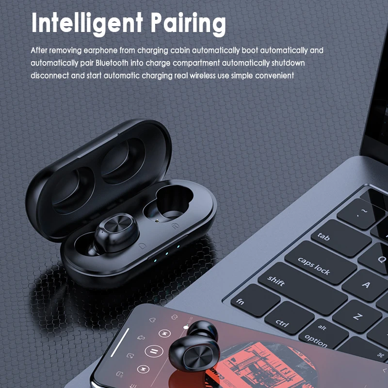 Mr B5 Wireless Bluetooth Earphone 5.0 Touch Control TWS Bluetooth Earbuds Waterproof 9D Stereo Music Headset 300mAh Power Bank