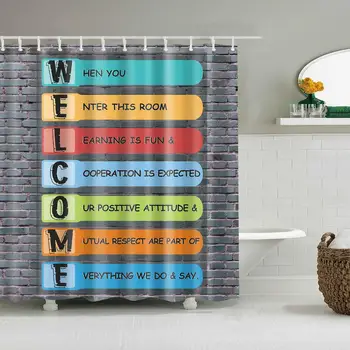 

Shower Curtain Waterproof Thicken Welcome Grey Brick Wall Mildew Proof Bath Tub Shower Curtain with 12 pcs Hooks