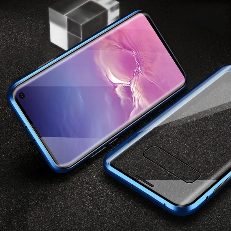 Blue Двусторонний стеклянный Магнитный чехол для samsung Galaxy S8 S9 Plus, Магнитный чехол для телефона - Цвет: Blue
