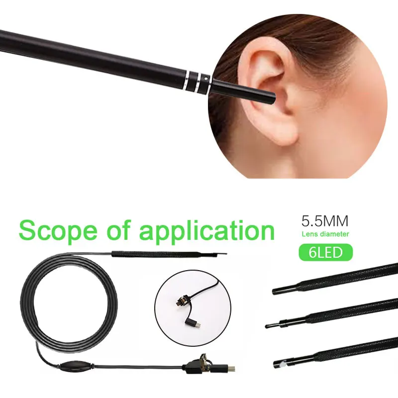 

2M 3 In1 Mobile Phones Monitoring USB Endoscope Endoscope Portable Ear Cleaning Tool Computers Ear Spoon Borescope