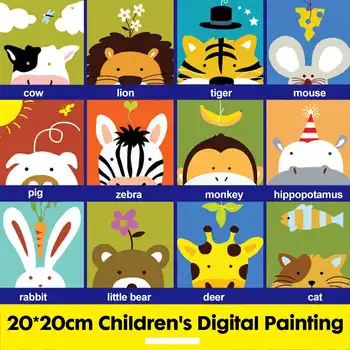 

Frame Animals DIY Painting By Numbers Kit Kids Image Paint By Numbers Hand Painted Gift For Children Arts 20x20cm
