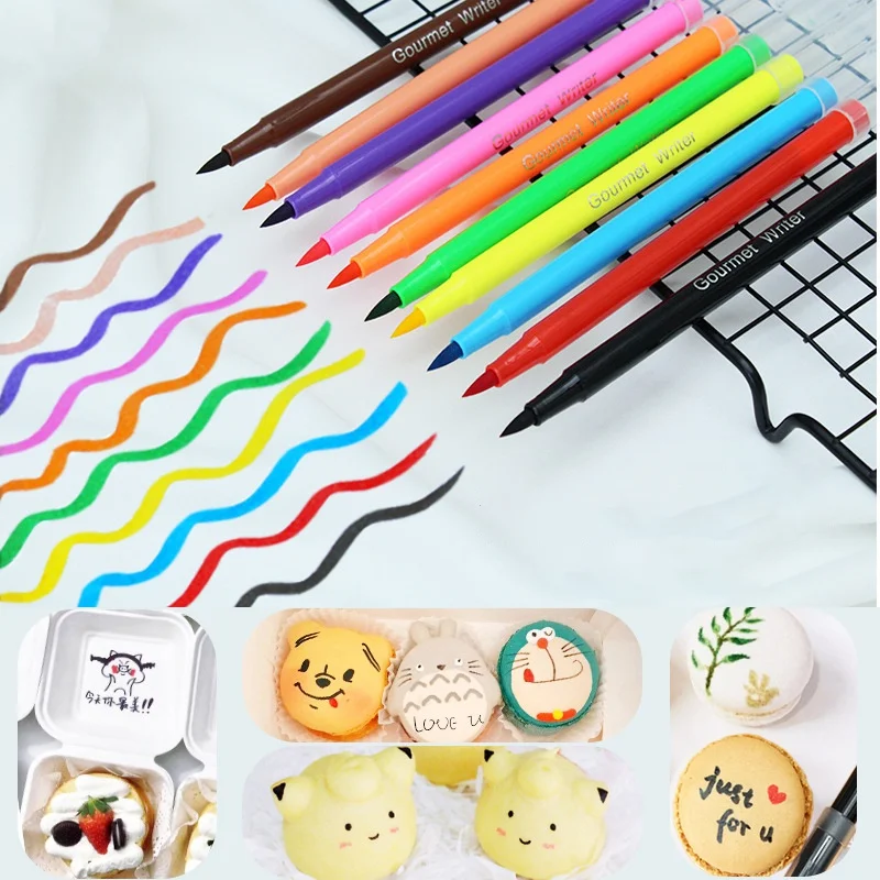 

10 Style Edible Pigment Pen Brush Food Coloring Pen For Drawing Biscuits Fondant Cake Decorating Tools Cake DIY Crafts Draw Tool