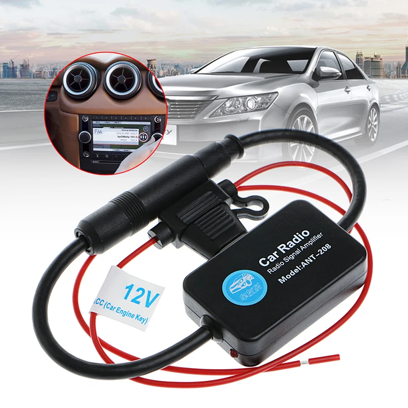 New 12V 25dB Car FM Radio Antenna Amplifier Booster with Model ANT-208
