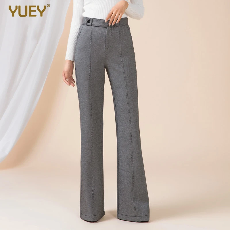 

YUEY 2020 New Women Full Length Pants Elastic Waist Wide Leg Flares Trousers Big Yards Office Lady OL Elegant Long Pants S 6XL