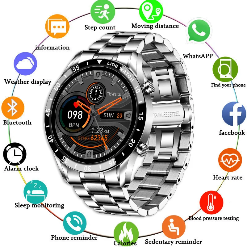 

New Men's Smart Watch with Fashion business sports Heart rate and blood Pressure suitable for Android and IOS Waterproof watches