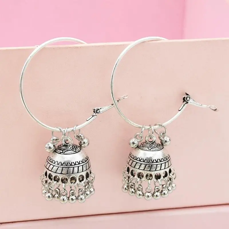 New Personality Vintage Lady Earrings Fashion Women Bohemian Ethnic Style Geometric Bell Pendant Earring Jewelry