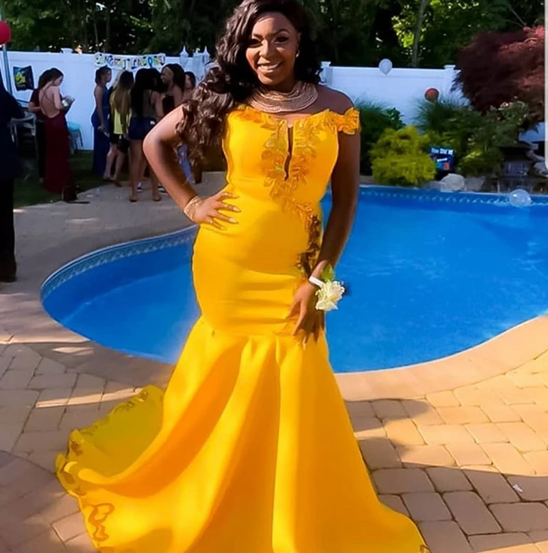 Yellow African Black Girls Prom Dress 
