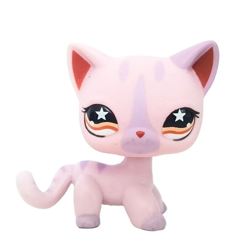 Littlest Pet Shop Toys LPS cat #933 purple kitty with orange Eyes short hair cat