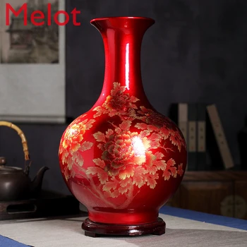 

China Red Jingdezhen living room flower arrangement new Chinese wedding decoration CN(Origin) home decor vase
