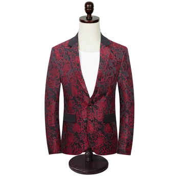 

Classic Jacquard Suit Men Jacket Slim Design Business Banquet Mens Blazers Jackets Size 4XL 5XL Red Blue Fashion Men Blazer Coat