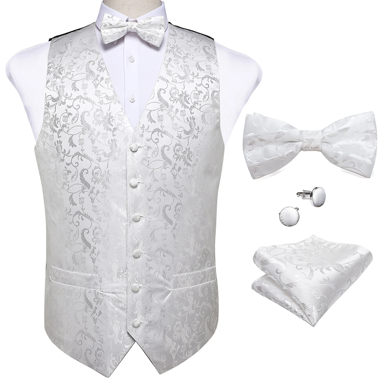 VJ-0116 Barry. Wang Шелковый жилет мужской классический сапфировый жилет вечерние жаккардовые жилеты Пейсли на свадьбу галстук-бабочка Запонки Набор DiBanGu - Цвет: VJ-0116