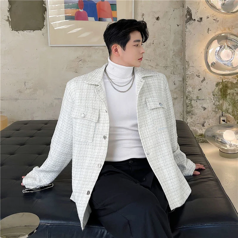 IEFB Korean Niche Weave Tweed Jacket Men Light Luxury Retro