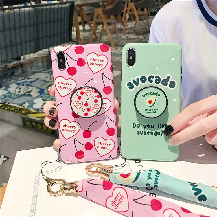 

Love Hearts Fruits Cherry Avocado Phone Case For iphone XR XS Max X 7 6 8 Plus Soft Silicone Smooth Back Cover With Rope bracket