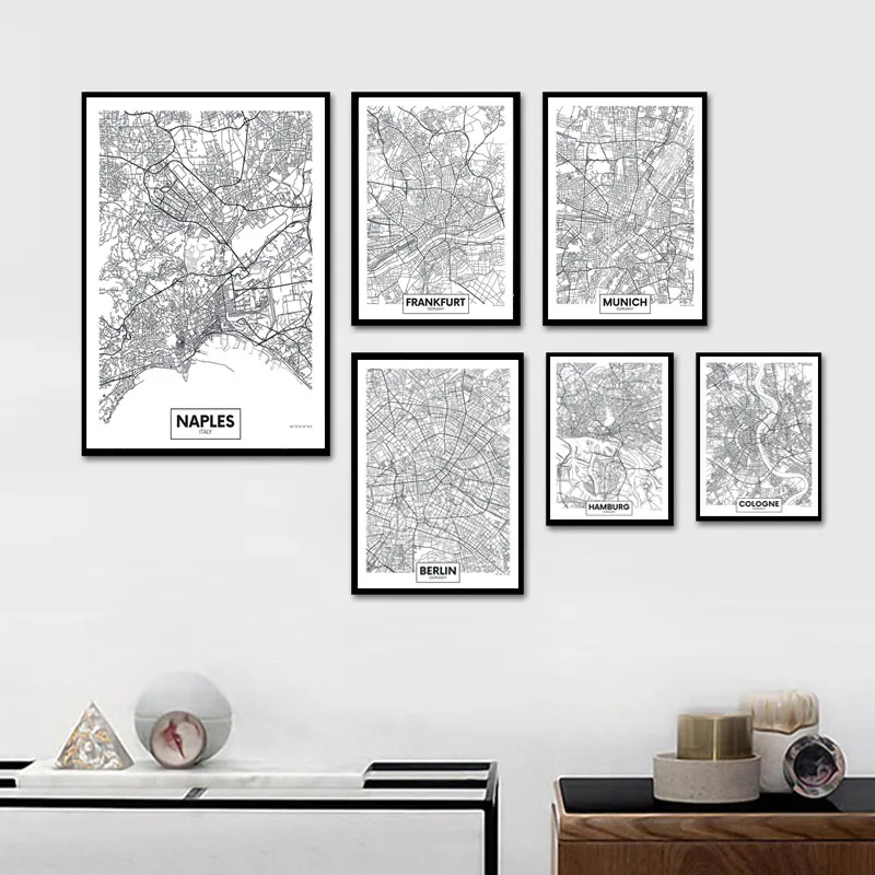

Modern City Map Wall Art Lines Germany Italy France Posters Canvas Painting Pictures for Interior Living Room Home Decor Prints