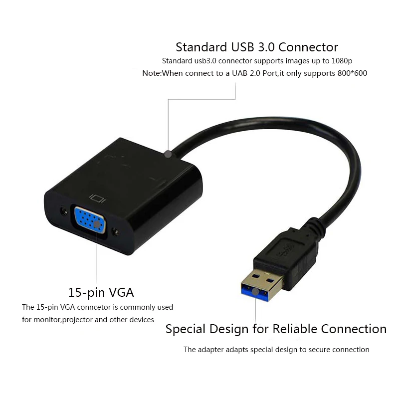 USB 3,0 to VGA адаптер внешняя видеокарта мульти Дисплей конвертер для Win 7/8/10 настольных монитор проектор 1080p