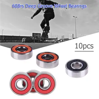 

10pcs/set Deep Groove Steel Wheel 608rs Bearings Skateboard Stunt Sliding Scooter Quad Inline Skate Toy Car Shafts Red Sealed