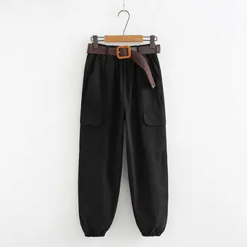 

Plus size cotton pockets women loose Harem Pants 2020 new casual ladies solid black trousers female