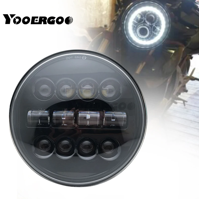 

7 Inch LED Headlight Projector Waterproof Bulb with 7" Side Mount Headlight Shells for motorcycle