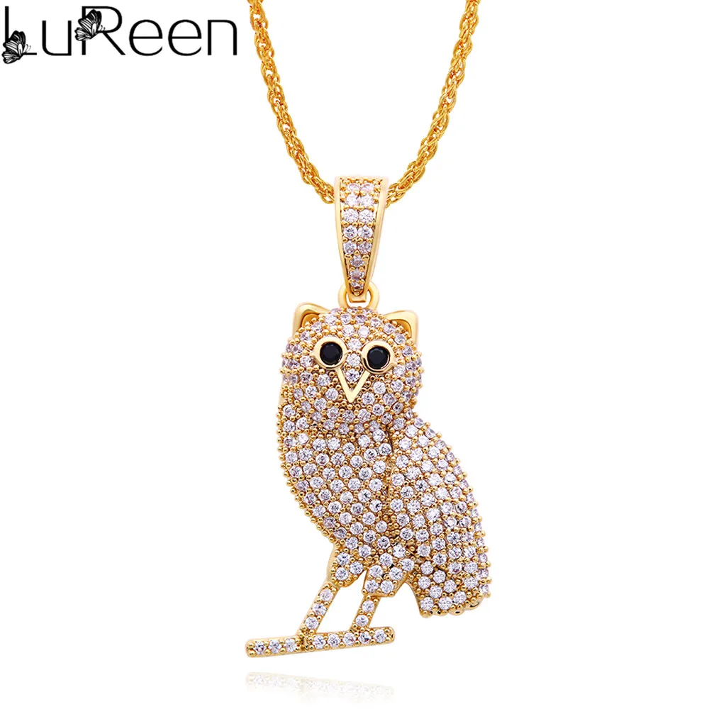 LuReen AAA кубический циркон сова кулон ожерелье микро проложить CZ камень животное