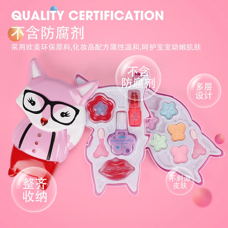

Children Cosmetics Toy Second Layer Fox Makeup Gift Box Lipstick Nail Polish Environmentally Friendly Non-toxic Toy