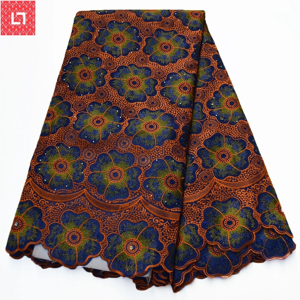 Brown Flower African Dry Lace Fabrics 2020 High Quality Swiss Cotton Fabric Stones For Dress Voile In Switzerlan | Дом и сад