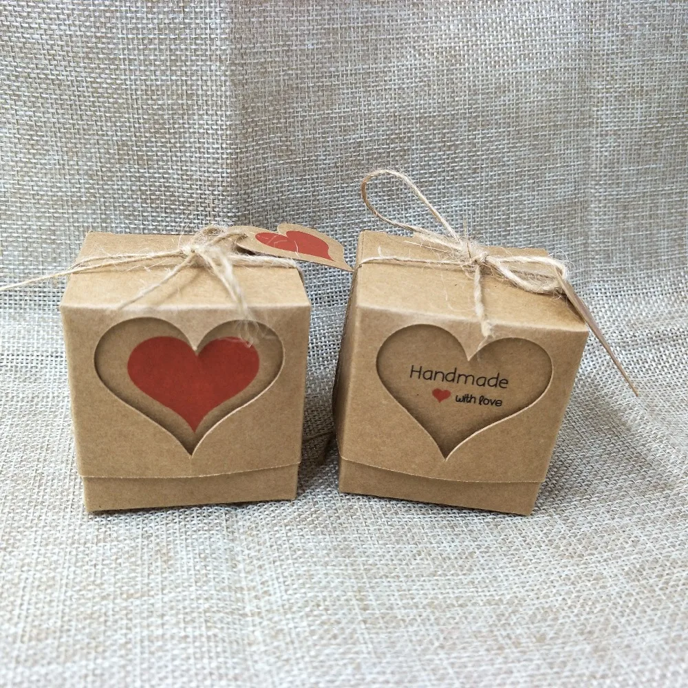 

For 2018 new 5*5*5cm Pack of 20 pcs Love Cake Boxes Heart Window Top Cupcake HandMade With Love Gift Box Wholesale
