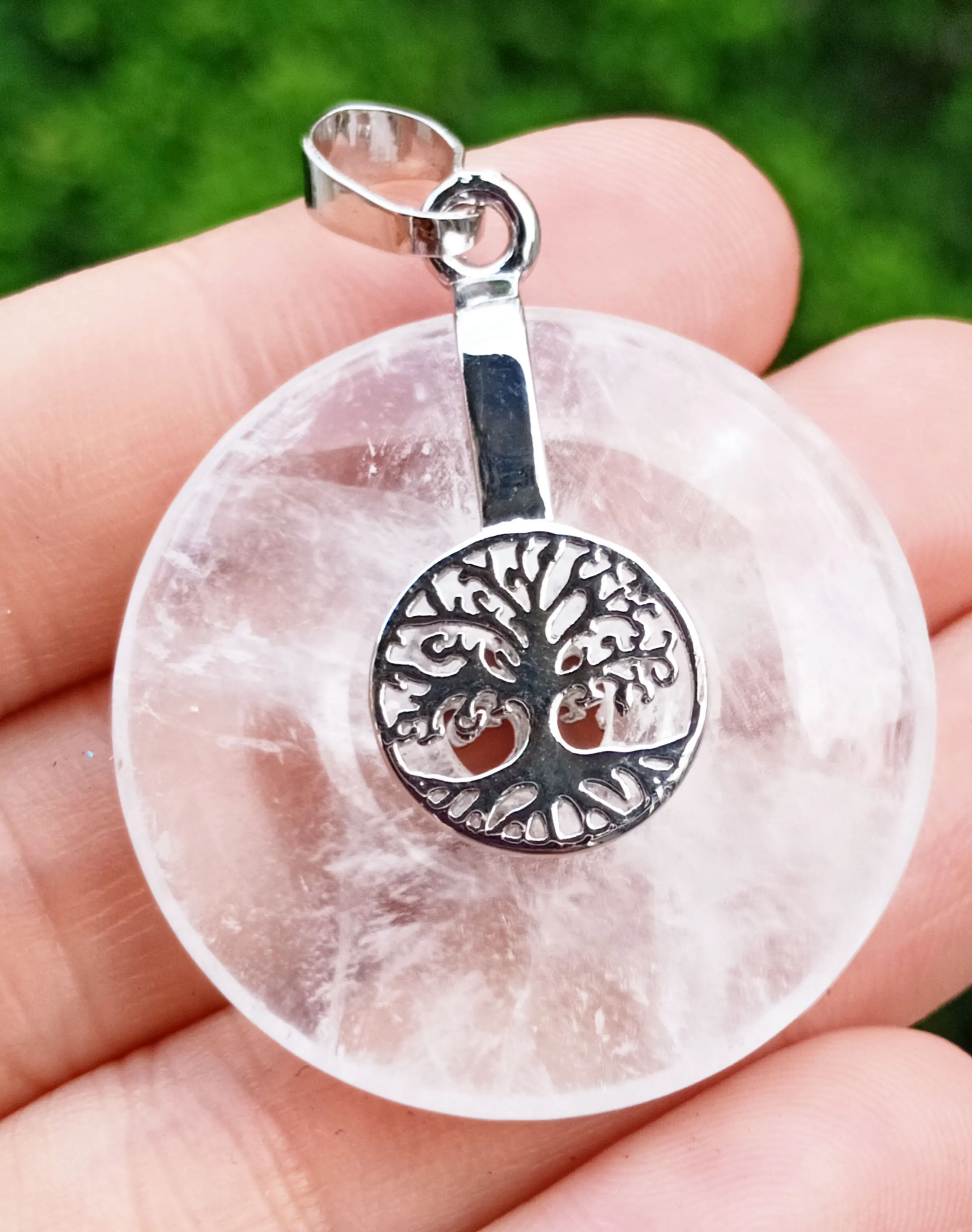 

Rock Quartz stone Tree of life Pendant Magic Energy Reiki Healing Amulet round
