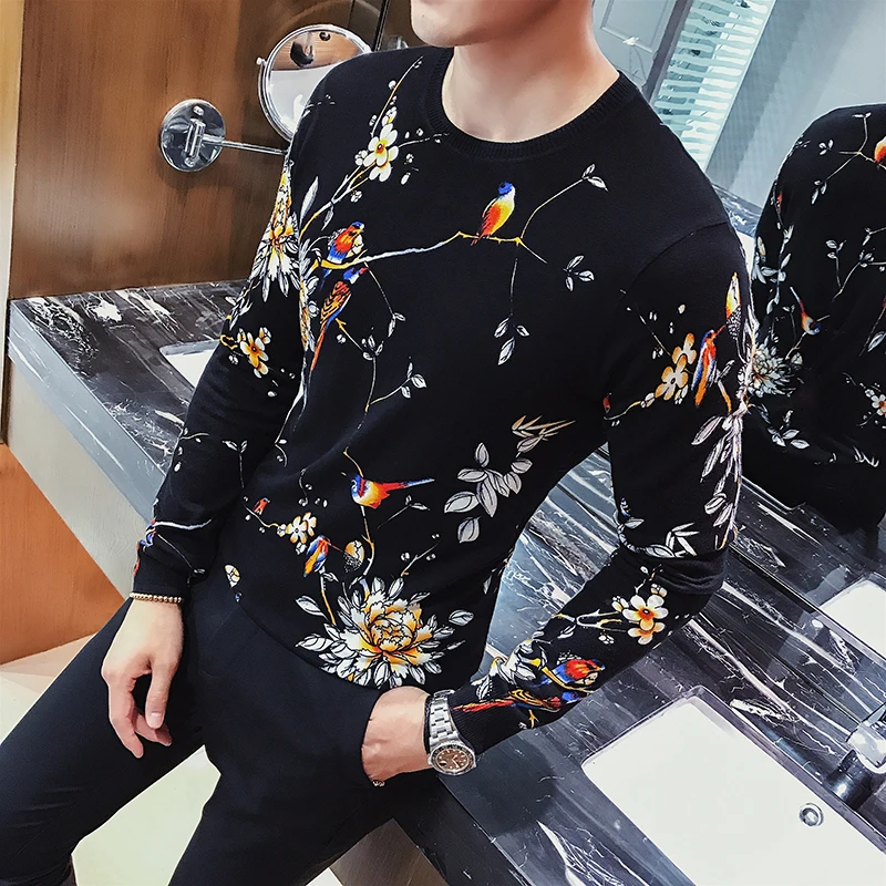 Fancy Trui Bloem Trui Mannen Koreaanse Mannen Mode Kleding Lange Mouw Trui Heren Mannelijke Trui