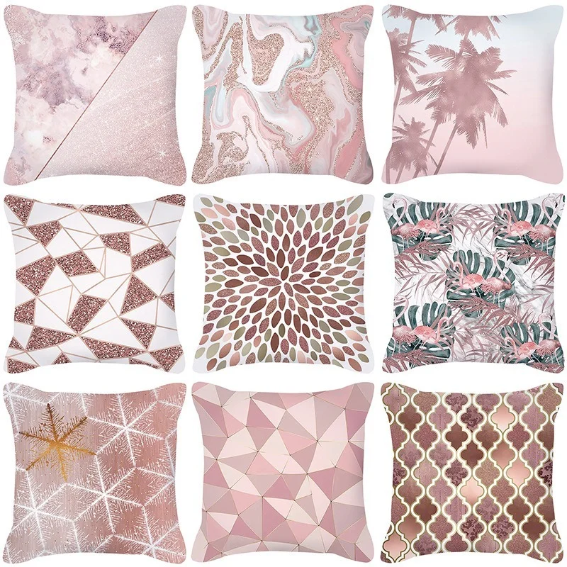 Pillowcase Ins Nordic Rose Gold Pink Geometric Square Pillow Cushion
