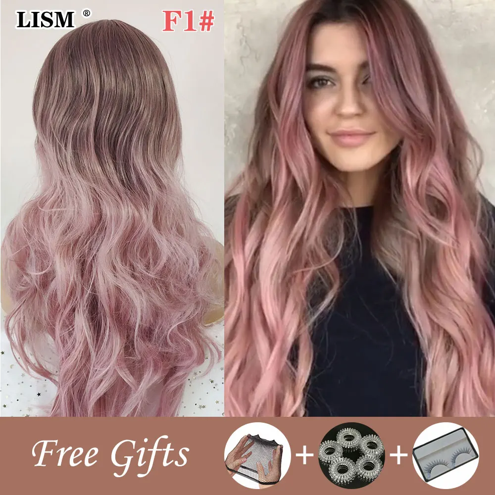 

Pelucas De Mujer Peluca Elsa Frozen Perruque Cosplay Long Pink Rubias Naturales Synthetic Lace Water Wave Wig Pruiken Dames