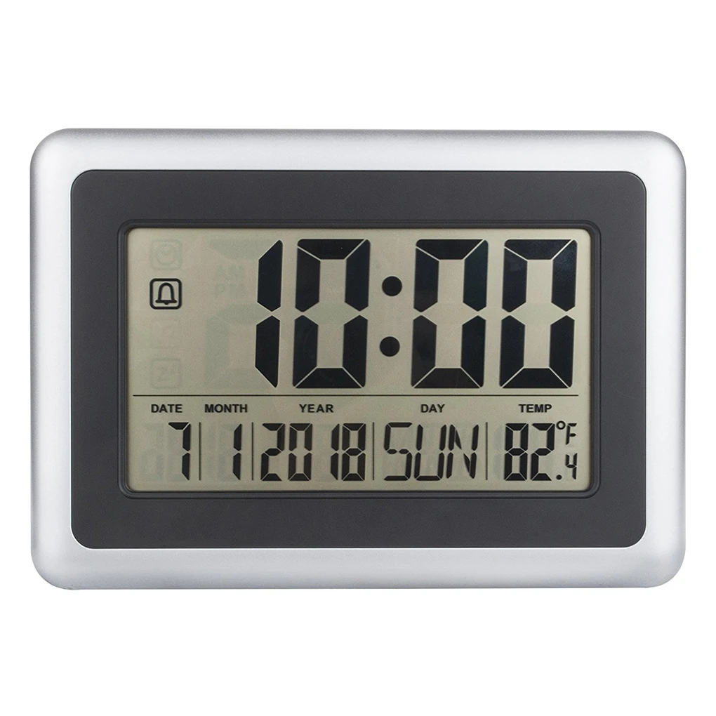  New LCD Digital Large Wall Clock Thermometer Desk Calendar Time Alarm Electronic Indoor Home Temper