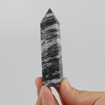 

Natural Black Network Quartz Crystal Mineral Wand Healing Gem Stone Raw Rock Hexagon Obelisk Point Jewelry Feng Shui Home Decor