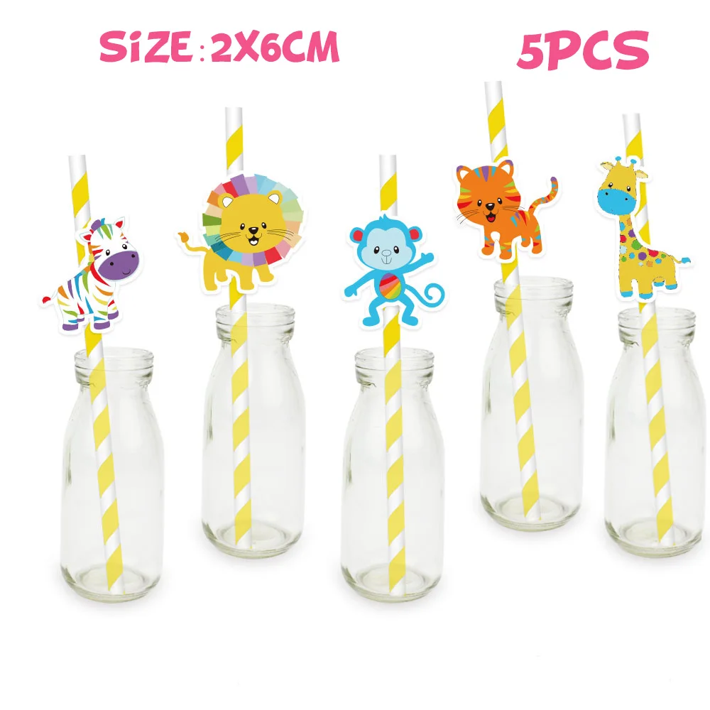 rainbow animal straw Сафари животные тема вечерние украшения коробка приглашения потолок Висячие соломинки Сумки Торт Топпер обертка баннер шар шляпа - Цвет: rainbow animal straw