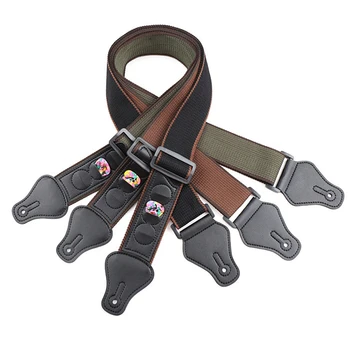 

Adjustable Guitar Strap Pure Cotton Belt Leather Ends with 3 Guitar Pick Holders for Acoustic Electric Bass Guitar Accessories