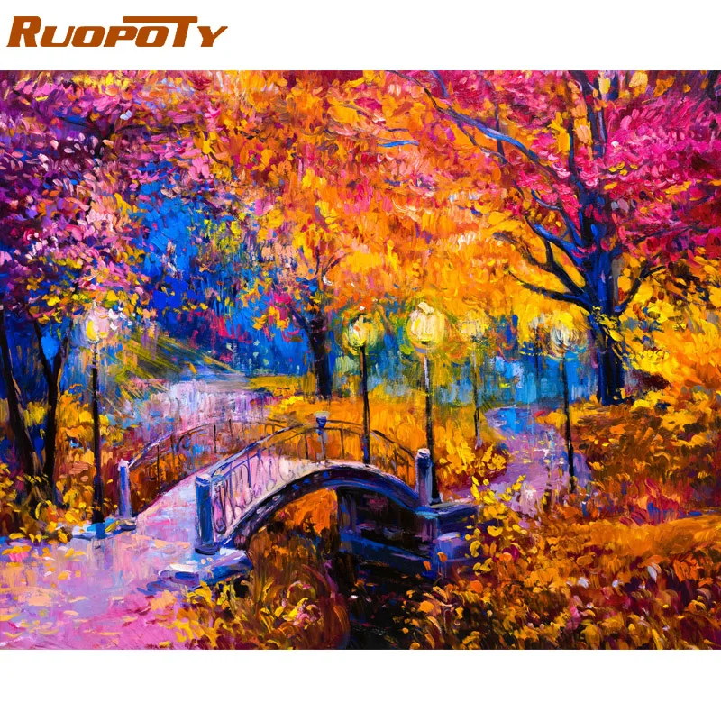 RUOPOTY cadre neige montagne peinture à la main par numéros Kit moderne maison